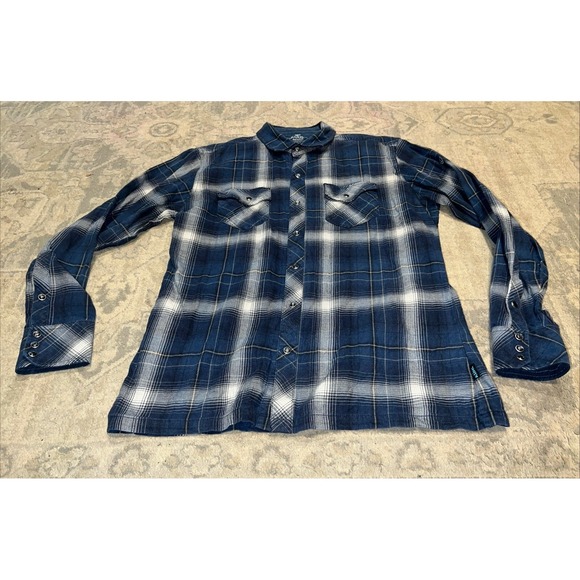 Kuhl Other - Kuhl Lowdown Shirt Mens Sz Medium Blue  Plaid Flannel Pearl Snap Western Outdoor